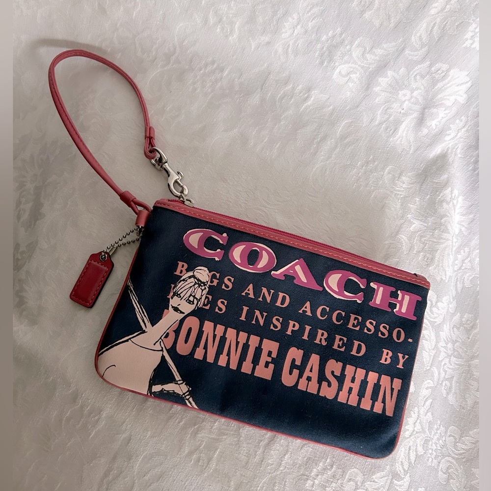 Vintage Coach Bonnie Cashin kisslock Navy and Pink Graphic Wristlet